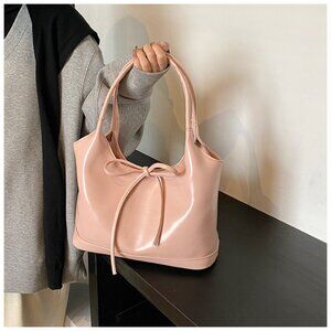 Oversized PU Bow Accent Shoulder Tote Bag